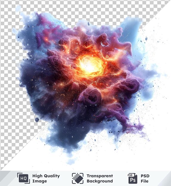 PSD space supernova with radiant energy and stardust set isolated on transparent background by nasa