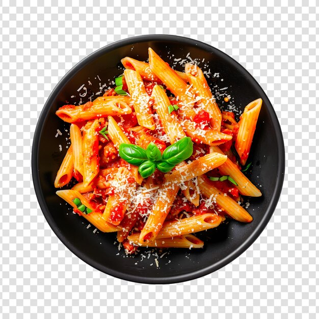 PSD spaghetti with meatballs and tomato sauce in bowl closeup shot isolated on a transparent background