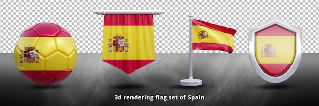 Spain national flag set illustration or 3d realistic Spain waving country flag set icon