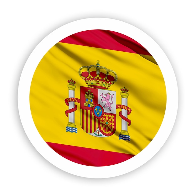 PSD spain waving flag with white rounded circle frame