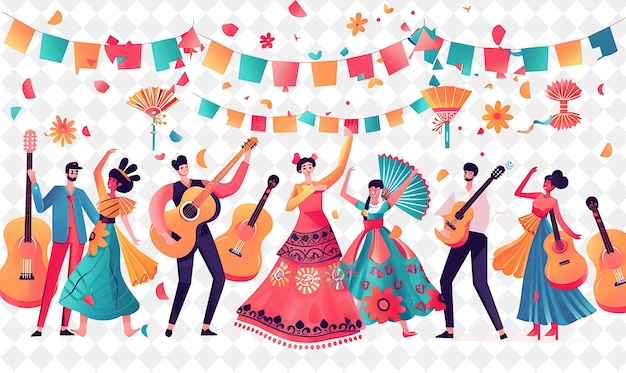 PSD spanish fiesta with characters having a flamenco dance desig people life style flat illustration