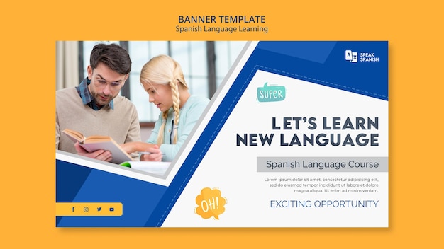 Spanish language learning horizontal banner