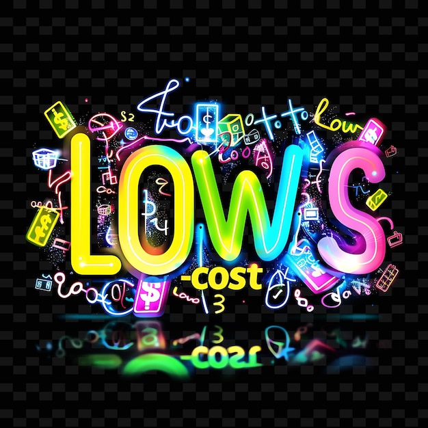 PSD sparkling neon luminescence of low cost text with bright neo png y2k inspired decorative