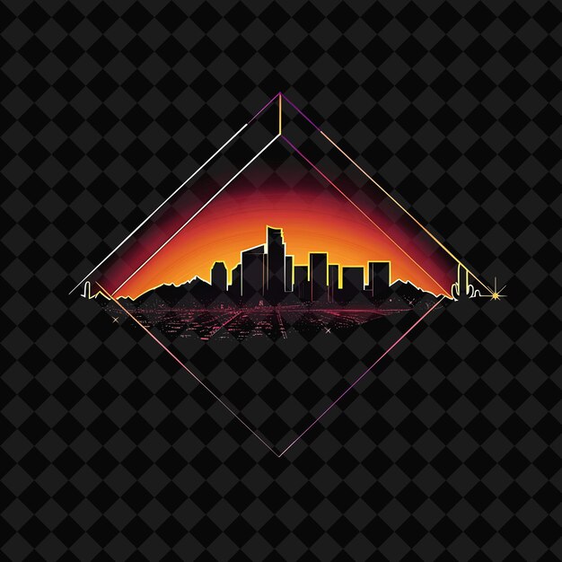 PSD sparkling neon phoenix skyline within a silhouette diamond l png y2k monoline cityscape collage art