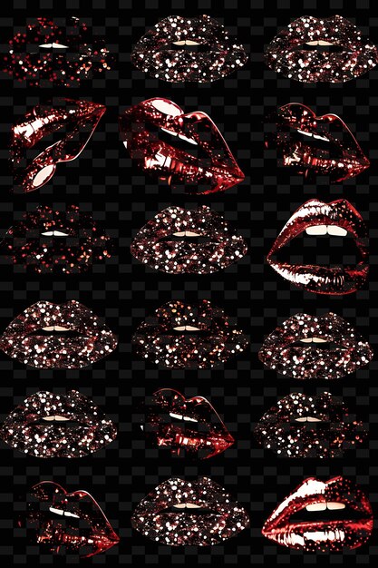 PSD sparkling sequined lips arranged in a pattern lip cut out ef y2k texture shape background decor art