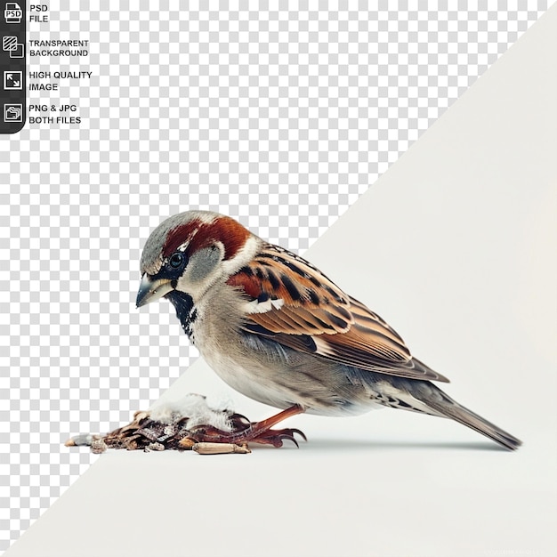 PSD sparrow fly full body isolate on transparency background psd