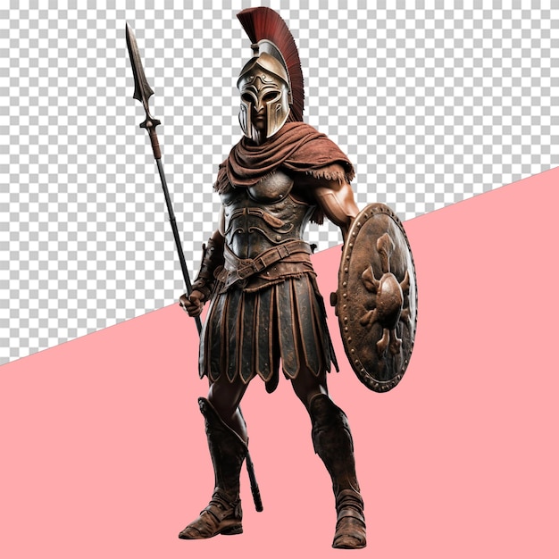 Spartan warrior with bronze helmet and spear isolated object transparent background