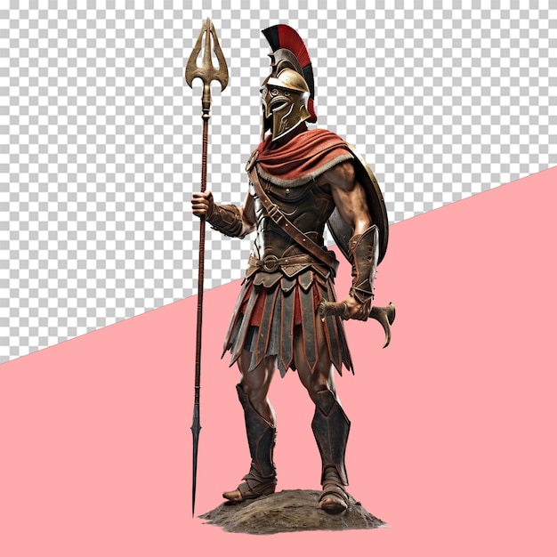 Spartan warrior with bronze helmet and spear isolated object transparent background