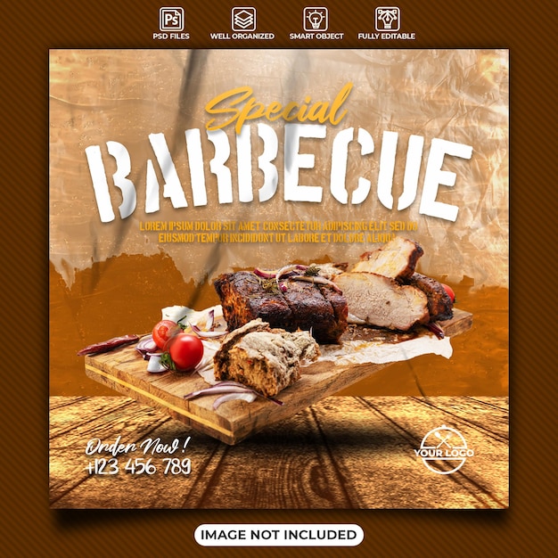 Special barbecue food social media poster template