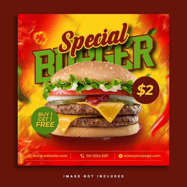 Special burger delicious food social media banner Instagram post template PSD