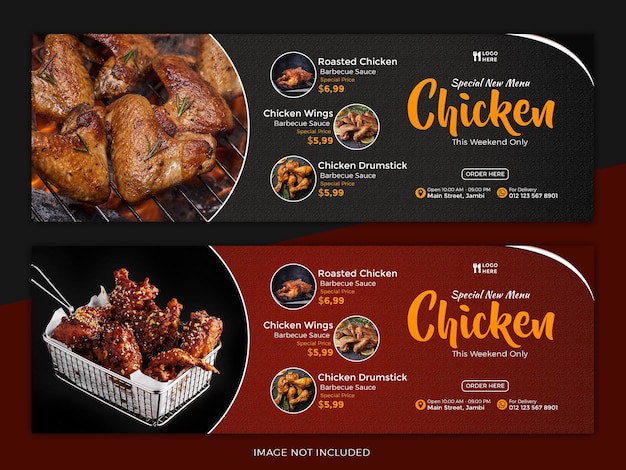 special chicken restaurant menu banner template set design