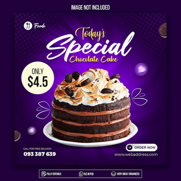 Special Chocolate cake social media banner post design template Premium Psd