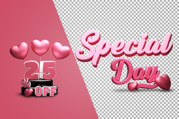 PSD special day 25 percent off 3d render isolated with pink color