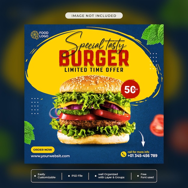 Special delicious burger advertising social media banner post template