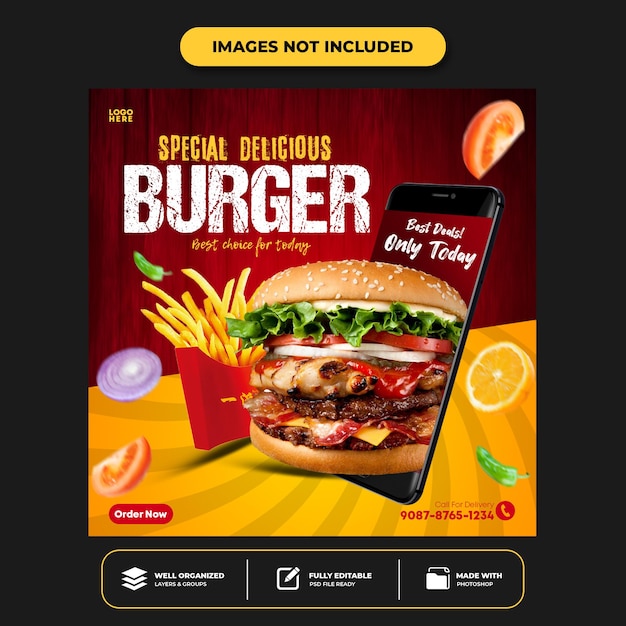 Special Delicious Burger Social Media Banner Post Template