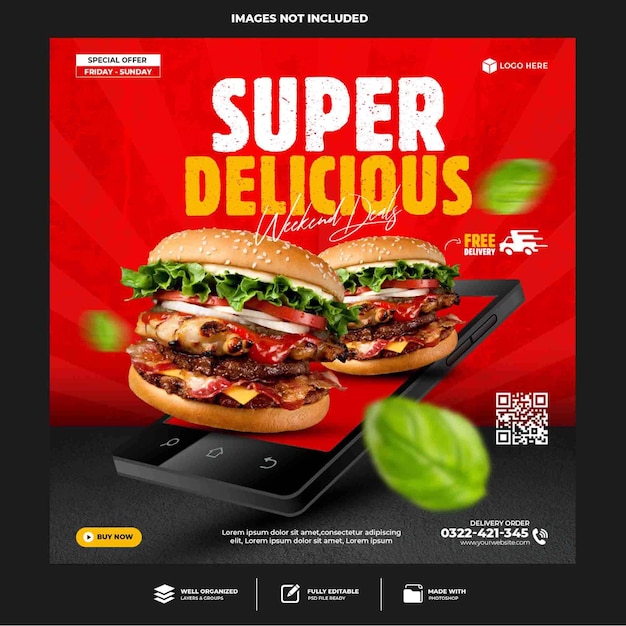 Special delicious burger social media banner post template