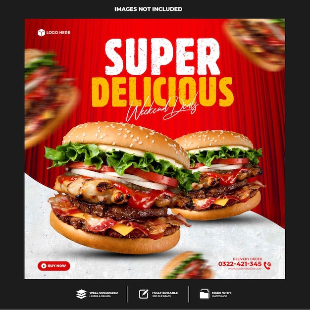 Special delicious burger social media banner post template