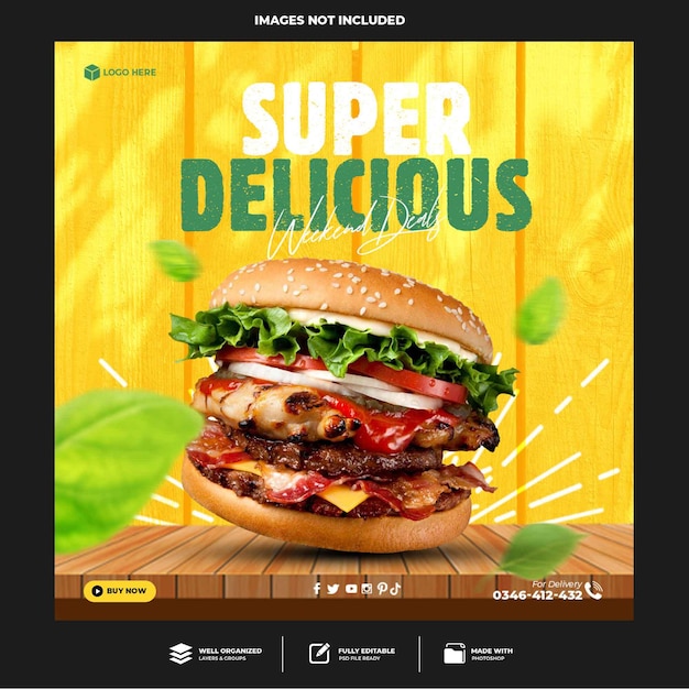 Special delicious burger social media banner post template