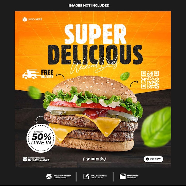 Special delicious burger social media banner post template