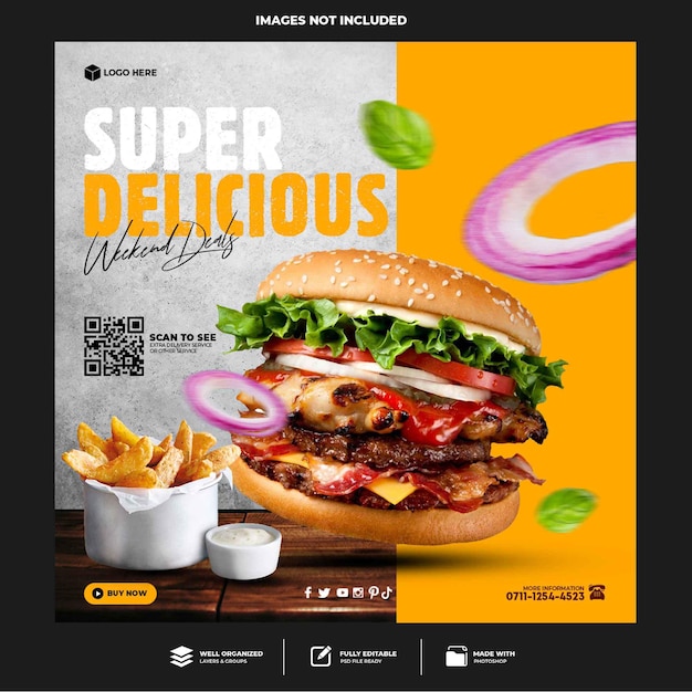 Special delicious burger social media banner post template