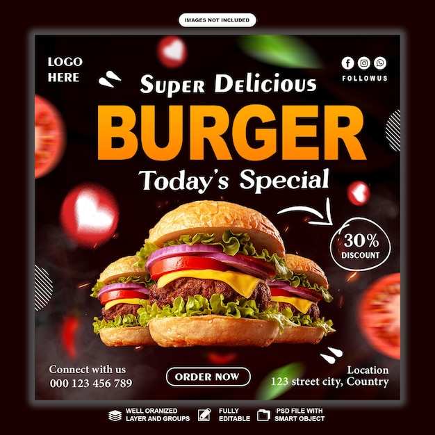 Special Delicious Burger Social Media Instagram Post Banner Design Template