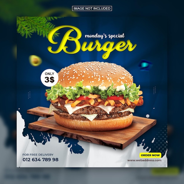 Special delicious burger social media instagram post design template