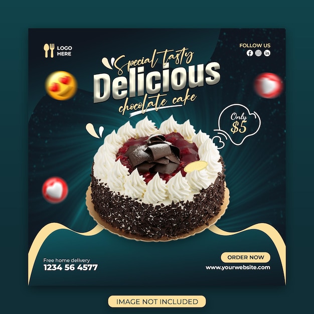 Special delicious chocolate cake social media banner post design template Premium Psd