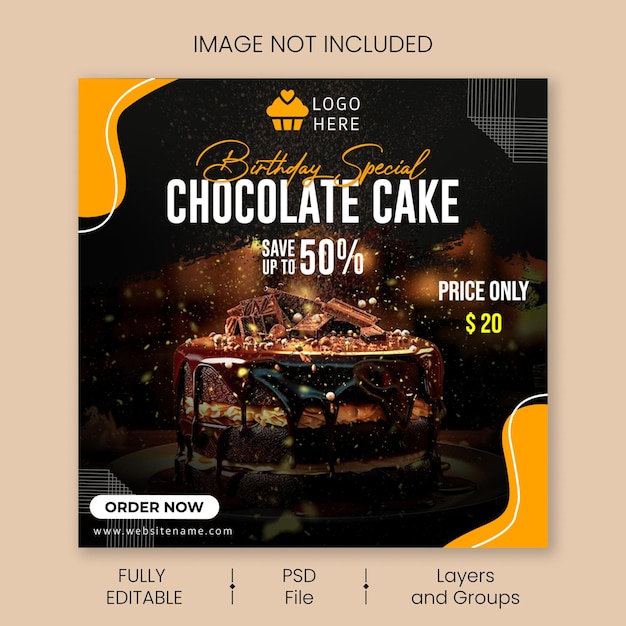 Special Delicious chocolate cake social media banner post design template