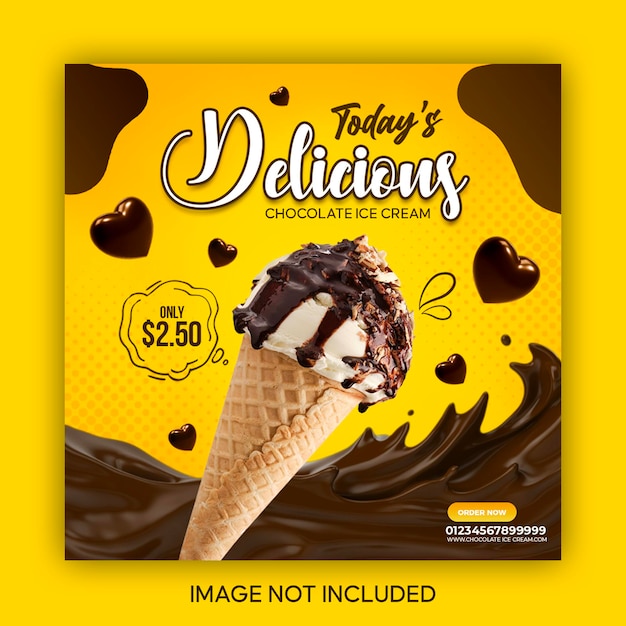 Special delicious chocolate ice cream cone social media banner post design template