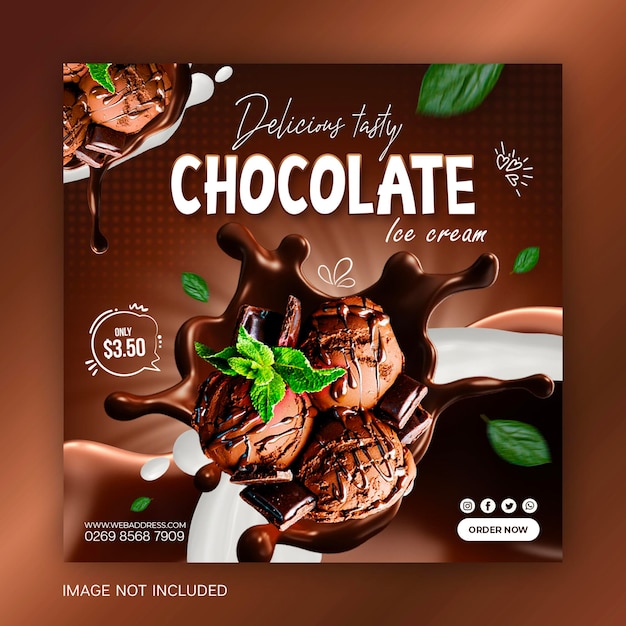 Special delicious dark chocolate ice cream social media Instagram post banner design template