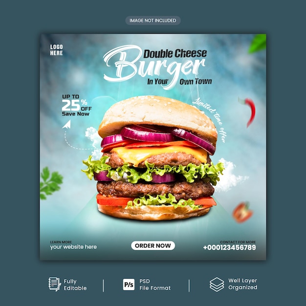 Special delicious fast food burger social media post banner template with multiuse