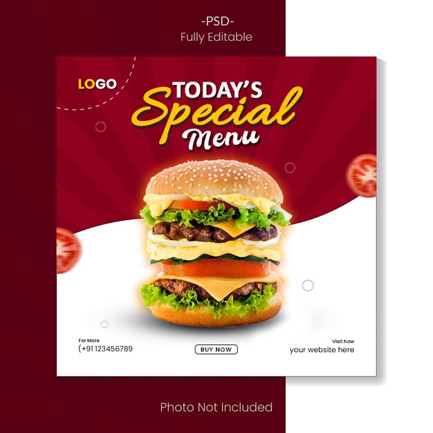 Special delicious food menu and restaurant social media banner post template