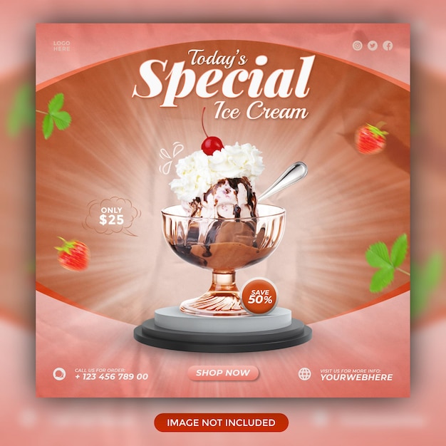 Special delicious ice cream social media banner post design template