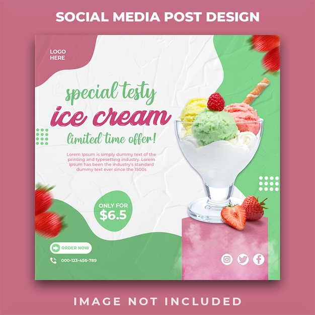 Special delicious ice cream social media banner post design template