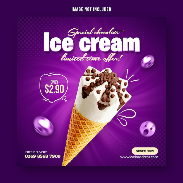 Special delicious ice cream social media banner post design template