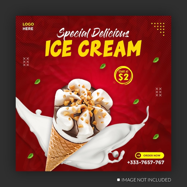 Special delicious ice cream social media banner post design template