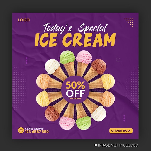 PSD special delicious ice cream social media banner post design template