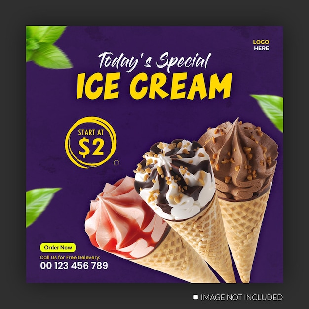 PSD special delicious ice cream social media banner post design template