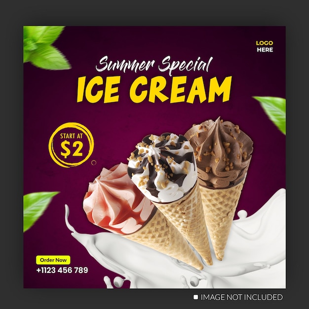 PSD special delicious ice cream social media banner post design template