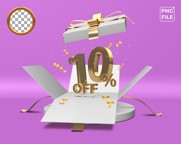 Special discount 10 percent off with exploding gift 3d render