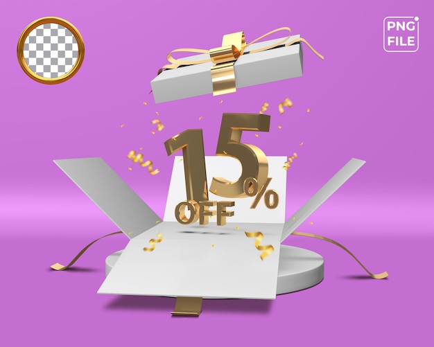 Special discount 15 percent off with exploding gift 3d render