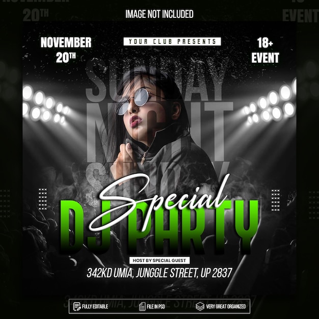 Special Dj party dance club flyer template design Premium Psd