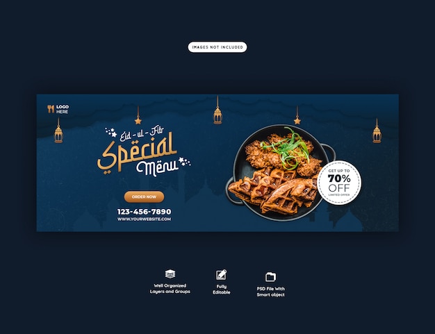 Special eid ul fitr food menu facebook cover banner  Psd