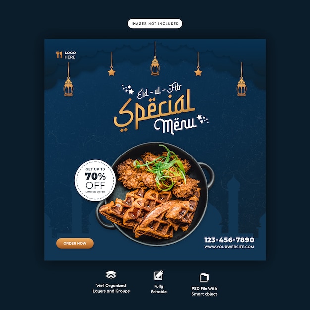 Special eid ul fitr food menu social media banner  Psd