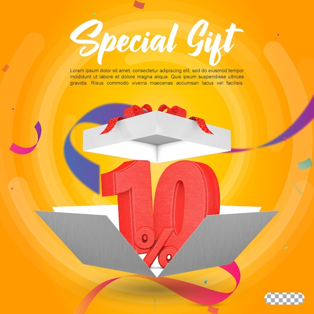 Special gift box opening with 10 percent 3d rendering