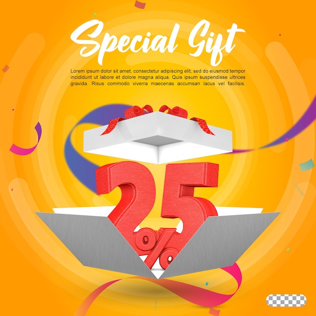 Special gift box opening with 25 percent 3d rendering