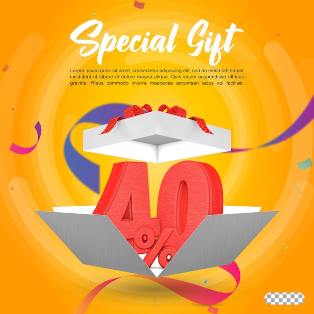 Special gift box opening with 40 percent 3d rendering