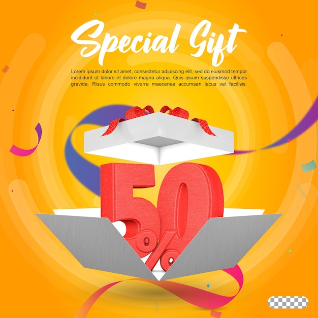 Special gift box opening with 50 percent 3d rendering