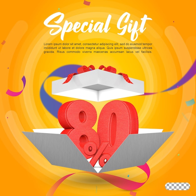 Special gift box opening with 80 percent 3d rendering