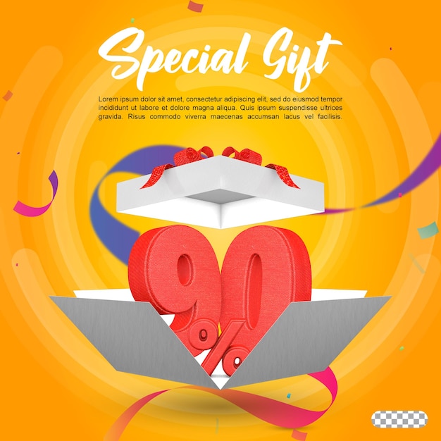 Special gift box opening with 90 percent 3d rendering